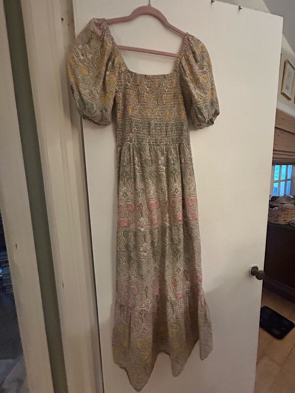 Anna Cate Mae Sunrise Print Puff-Sleeve Smocked Dress
